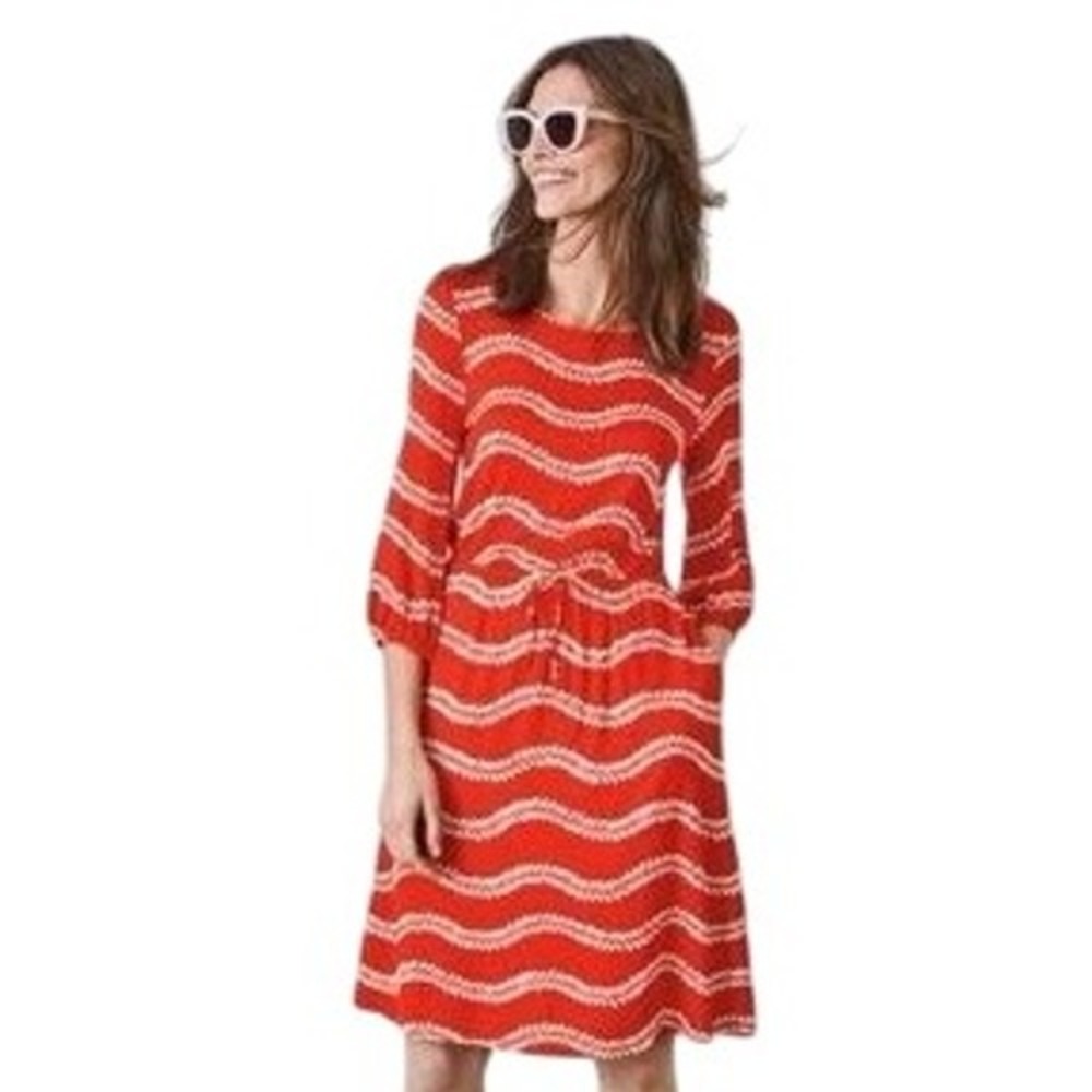 Boden Red Wave-Print Midi Dress